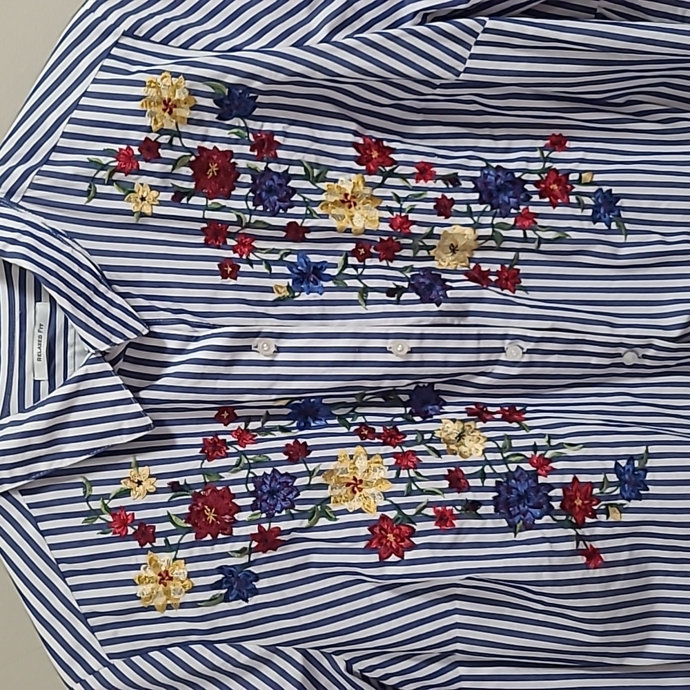 Charter club - Flower Embroidered Striped Shirt